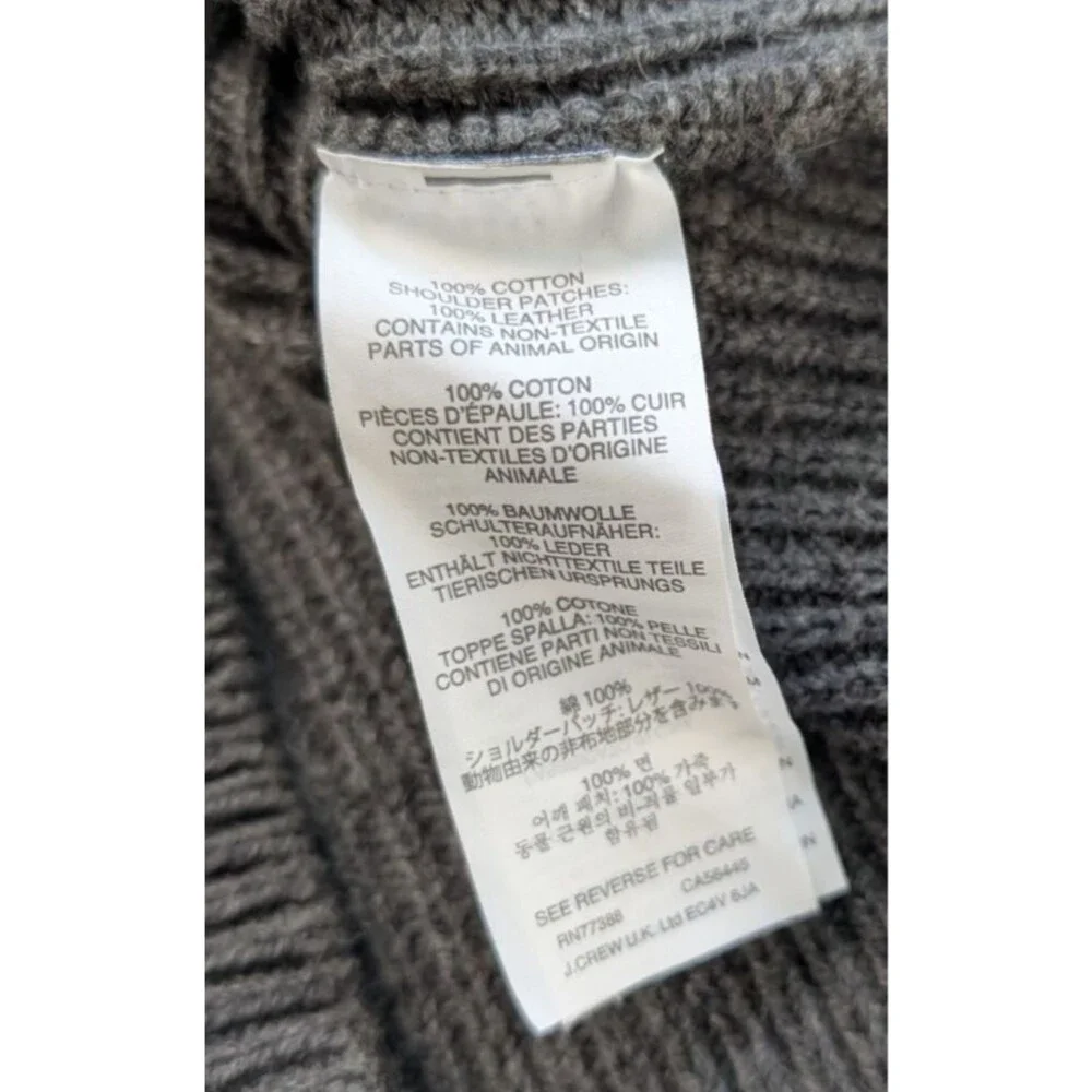 J.Crew Woodsman Knit Sweater Leather Shoulder Patches Cotton Gray Sz Large NEW